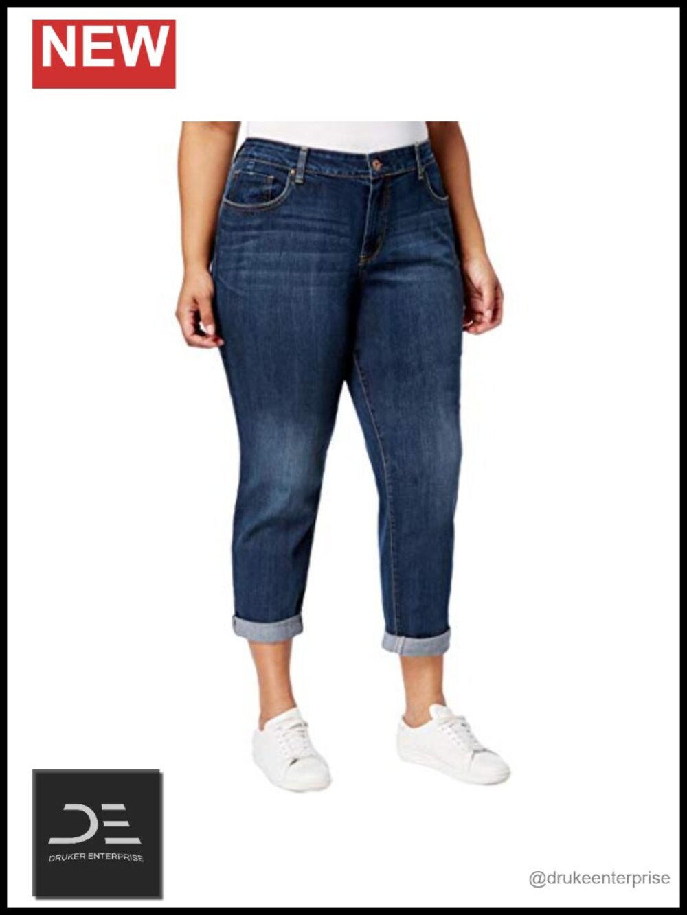 Vintage Wash Relaxed Fit Ankle Jeans with Roll Cuff